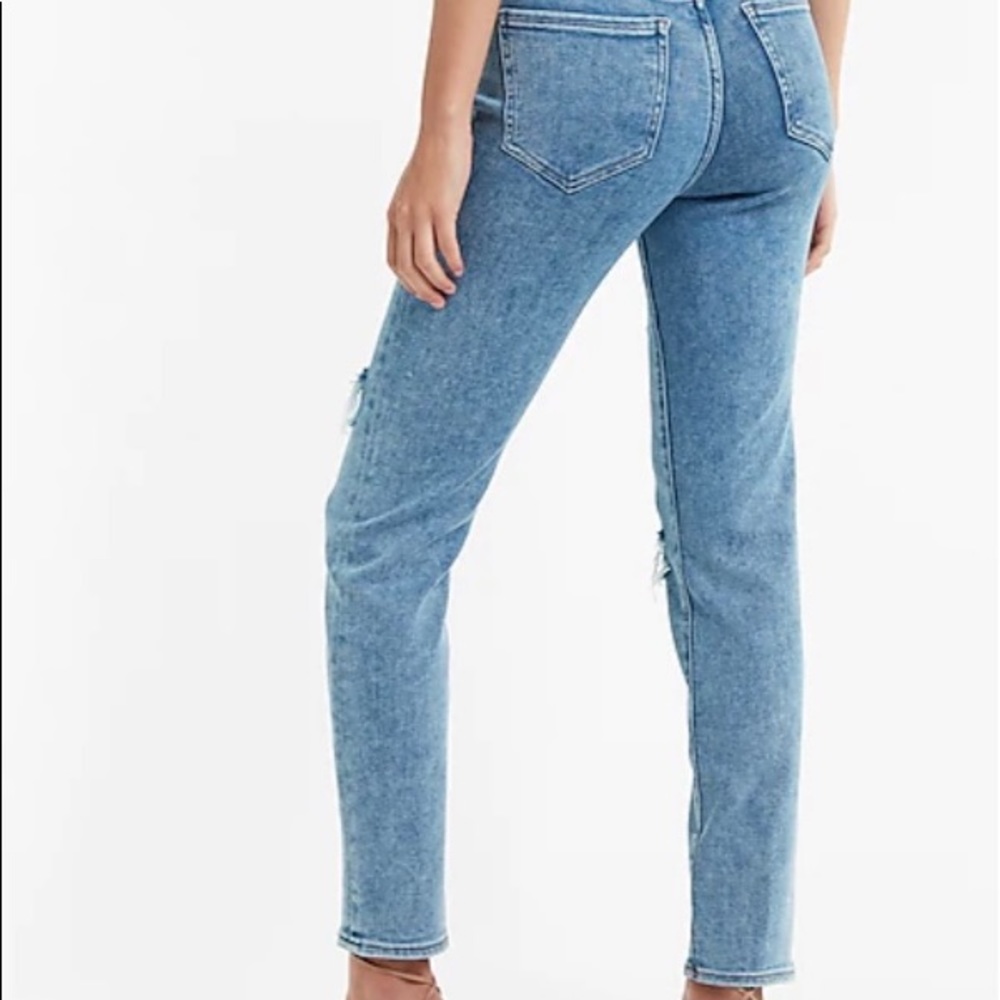 Express High Waisted Medium Wash Ripped Slim Jeans - Picture 2 of 14